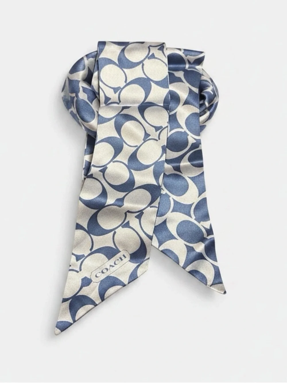 COACH Blue and White Monogram Silk Neck Scarf - Picture 6 of 6